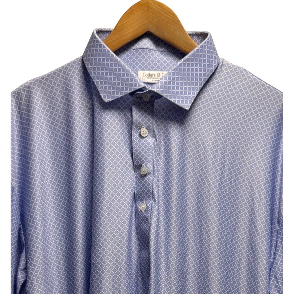 Collars & Co. NEW Men's 2XL Relaxed Dress Collar Blue Floral Featherweight Polo